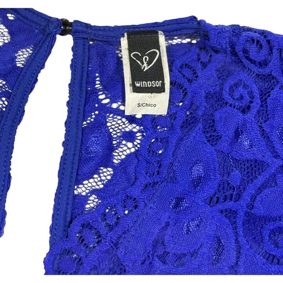 Windsor Size S Royal Blue Lace Short Sleeve Bodycon Dress With Keyhole Back Deta - Picture 8 of 8
